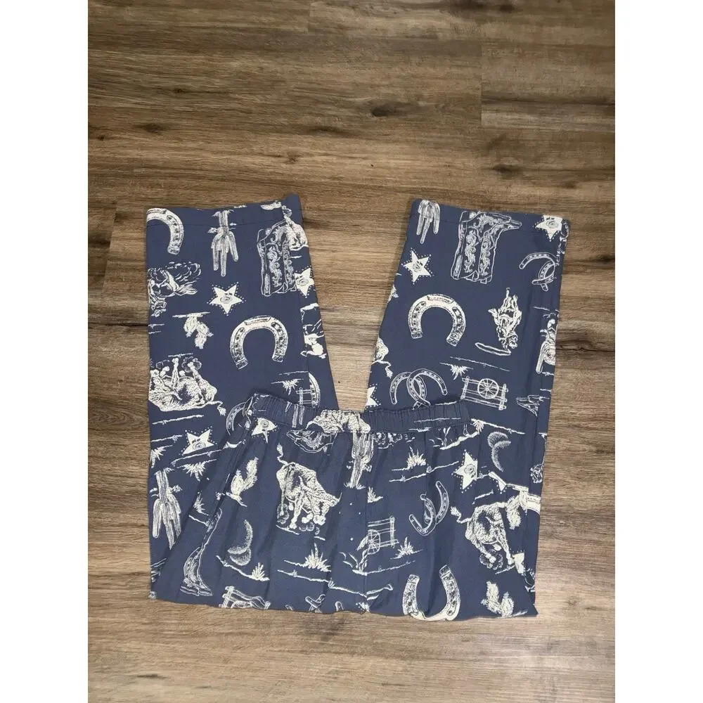 Free People Seaside Pull On Pants Western Print Indigo Combo Rodeo Time MEDIUM